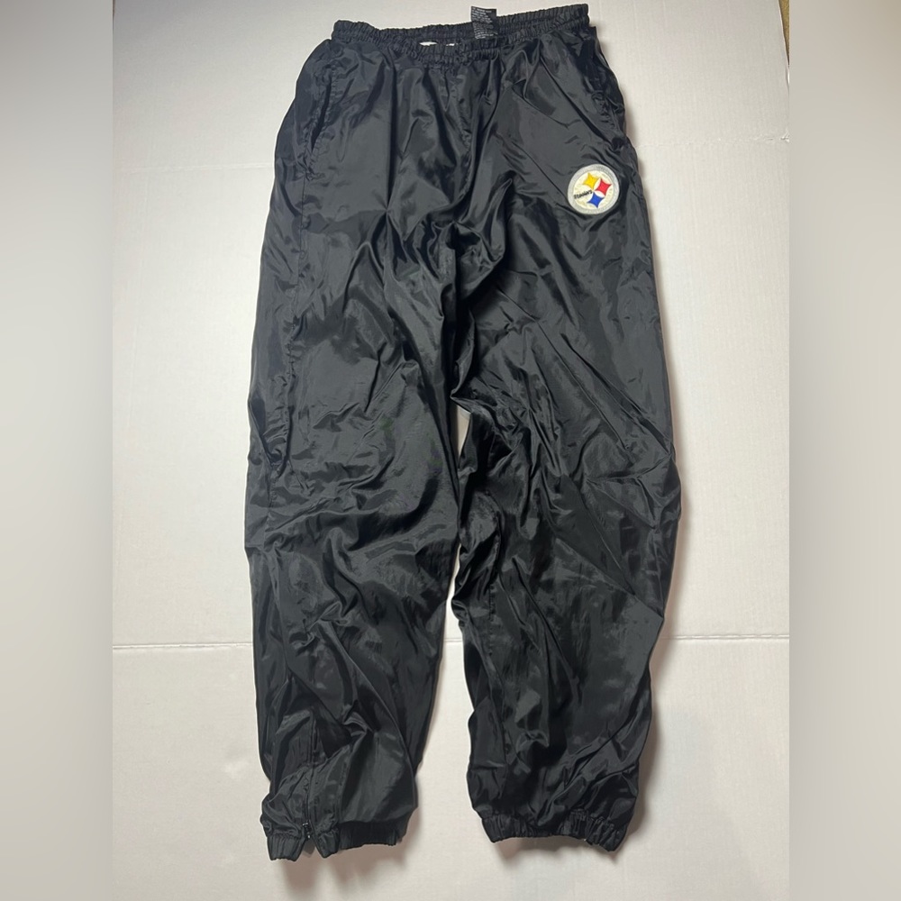 Vtg Pittsburgh Steelers Lined Nylon NFL Game Day By Phenom Pants Zipper Ankles M
